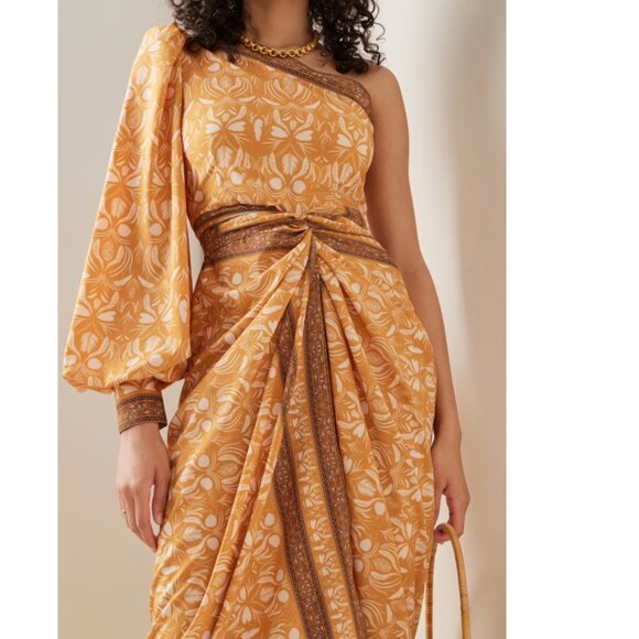 Andres Otalora Abril Asymmetric Pareo Midi Dress Size Orange/Brown Small NWT - Picture 2 of 15